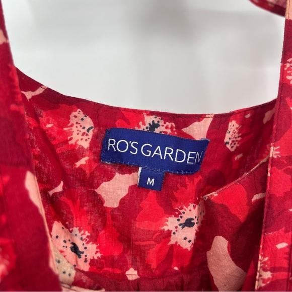 Ro's Garden Jasmin 100% Cotton Red Floral V Neck Ruffle Sleeve Maxi Dress Medium - Picture 5 of 8